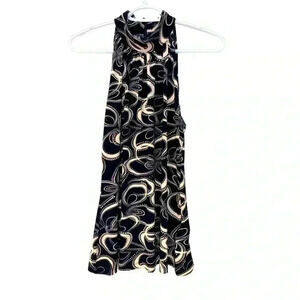 Chapter One vintage,navy blue  w cream, high neckline, sleeveless, stretchy